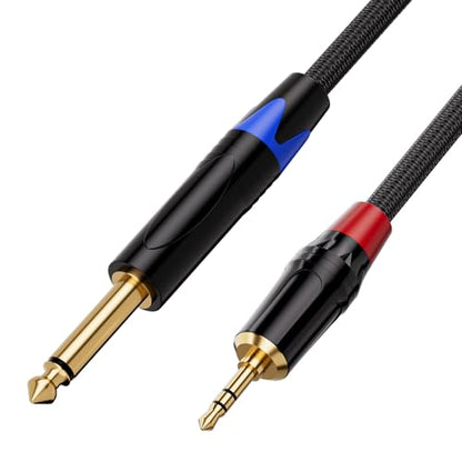 1/4 to 1/8 Stereo Audio Cable Mono to Stereo Patch Cord, 6.6FT | Gold Plated 3.5mm TRS Stereo to 1/4 Inch TS Mono Aux Jack Adapter Cable With Nylon Braid Jacket for Laptop Amplifier - size: 6.6 feet
