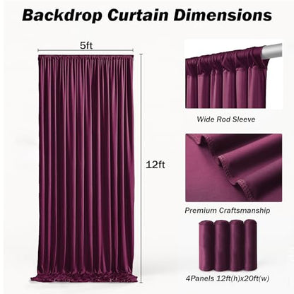 20x12 ft Burgundy Backdrop Curtains for Weddings, Birthdays and Photos - color: Burgundy, size: W5' x H12'(4 panels)