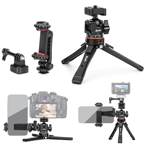 Zeadio Heavy Metal Tripod Kit: 1/4" Screw Adapter Tripod Mount for Travel | Recording | Vlog & Camera | iPhone Vlogging Kit & Camera Stand with 360° Ball Head - style: Dual Cold-shoe Ball Head