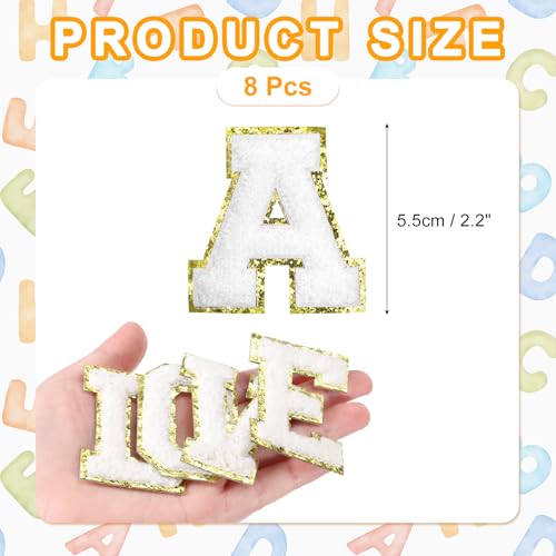 MECCANIXITY Chenille Letter Patches 2.2" Self Adhesive Letter A Stick on Embroidered Patch Sew on Letter Stickers Applique for Repairing Clothing Jeans Shoes Hats DIY(White, Pack of 8) - style: Letter A