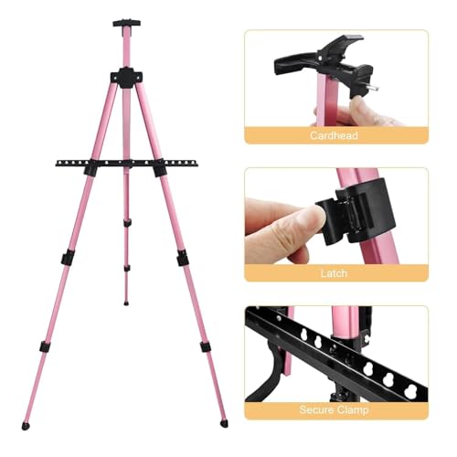 RRFTOK Pink 17-66 Inch Adjustable Art Easel Stand for Painting and Sign | Portable aluminum tripod easel for painting, sign, canvas holder, floor and display use - style: 66Pink 1-pack