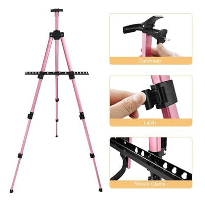 RRFTOK Pink 17-66 Inch Adjustable Art Easel Stand for Painting and Sign | Portable aluminum tripod easel for painting, sign, canvas holder, floor and display use - style: 66Pink 1-pack
