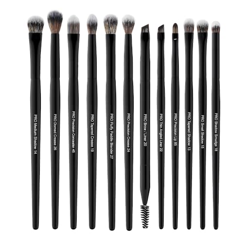 Bueart Design 12Pcs Professional Eyeshadow Makeup Brush Set | Eye Makeup Brush set with Ultra-soft Synthetic Bristle for Eyeshadow Concealer Smudger Blending,Shading,Wood Handle,Black
