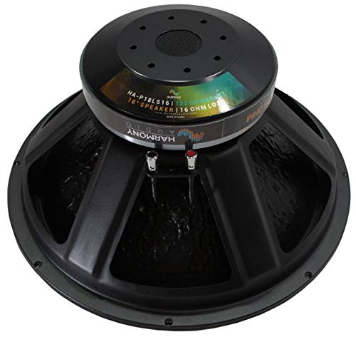 Harmony Audio 1600W 18" Woofer 16 Ohm Pro PA Replacement Subwoofer Speaker | 1600 watt 18 inch high impedance bass driver for DJ cabinets and live sound rigs, revives blown bins, heavy-duty magnet motor - size: 16 Ohm, style: Single Pack
