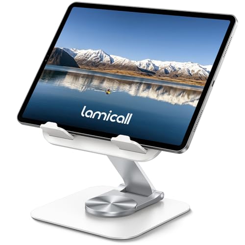 Lamicall Adjustable iPad Stand for Desk, Ultra-Slim Foldable, 360° Rotation - color: White