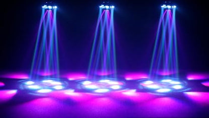 150W 6-Arm Spider Bee-Eye Moving Head LED DJ Light | 4-in-1: 6 moving RGBW beams, 4 center bee-eye wash lights, R/G starry laser, white/amber strobe, sound active, 24CH DMX