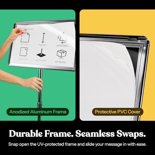 T-SIGN 31.5 to 48 Inch Pedestal Sign Holder - Adjustable Floor Sign Stand for 11x17 Displays, Heavy Duty Outdoor Sign Holder with Square Base for Restaurants, Retail, Trade Shows, and Events (Black) - size: 11 x 17 inches, Black