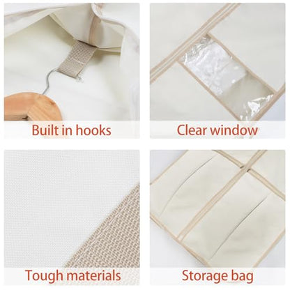 Wedding Dress Garment Bag 72" Dress Bags for Gowns Long with Accessories Pockets Bridal Garment Cover with Adjustable Handles for Wedding Dress, Prom Evening Gown - color: White