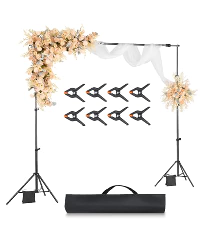 VEVOR Backdrop Stand, 7 x 10 ft Adjustable Photo Backdrop Stand Kit, Portable Background Backdrop Stand with 3 Crossbars, Heavy Duty Projector Screen Stand, for Wedding, Photo Video Studio & Party - size: 7 x 10 Ft