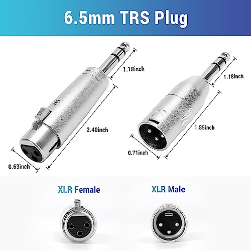 1/4" TRS Male to XLR Adapter 4 Pack - 1 Pair 6.35mm 1/4" to XLR Male/Female Adapters - color: TRS 6.35mm Male to (XLR Male & XLR Female), size: 4 Pack