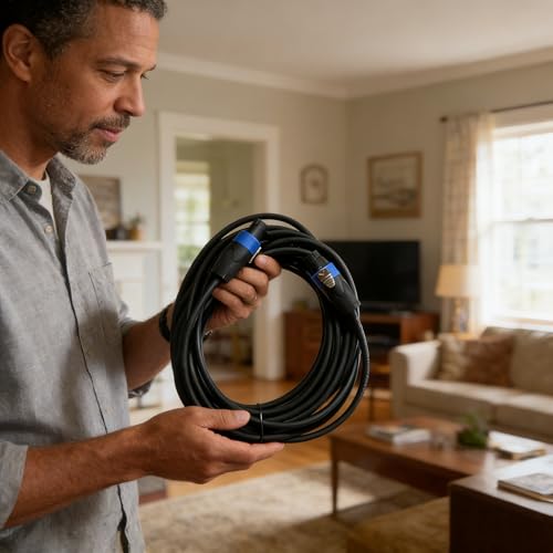 50ft 12AWG Speakon to Speakon Speaker Cable, 100% OFC Pure Copper Audio Cable [NOT CCA] Heavy Duty with Twist Lock for Church, DJ, PA System, Subwoofer & Cabinet - Single