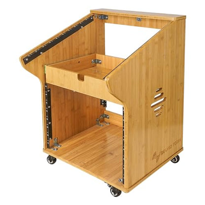 Sound Town DIY Solid Carbonized Bamboo Recording Studio Rack with 11U Slant Mixer Top, 8U Front, 2U Drawer, Rubber Feet, Casters, for Recording Room, PA/DJ Equipment, Home-Audio (STBR-M11X8) - size: 8U w/ Mixer Top, 2U Drawer