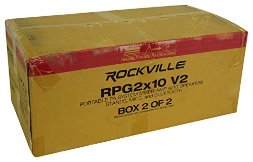 Rockville RPG2X10 V2 10 in Package PA System 200W RMS / 800W Peak, 4-Channel Powered Mixer with Bluetooth, 2 Speakers, 2 Stands, 2 RMM-XLR Mics, USB SD MP3, for DJ Karaoke Events - size: 10"