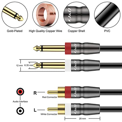 J&D Dual 1/4 inch TS to Dual RCA Cable, Heavy Duty 1/4 Male to RCA Male Adapter Stereo Audio Interconnect Quarter inch Cable, 25 Feet - size: 25 Feet