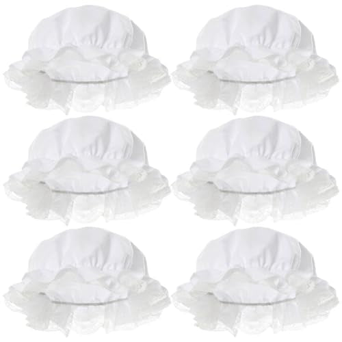 BAOZOON White Mob Cap Colonial Bonnet Hat Grandma Night Hat with Lace Frilly Cosplay Accessories for Revolutionary Handmaids - style: 6 Pcs