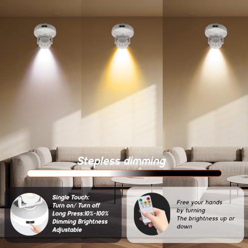 Wireless LED Spotlight Indoor, Rechargeable Uplighting with Remote Dimmable, Tree Spotlight Battery Powered Ceiling for Artwork Picture Painting Plant, 2Pack - color: White