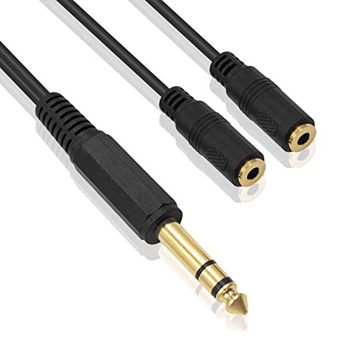 Poyiccot 1/4 to 3.5mm Adapter, 3.5mm to 1/4 Headphone Adapter, 6.35mm 1/4 inch TRS Stereo Male to 2 Dual (Mini) 1/8 inch Stereo Female Y Splitter Cable 20cm/8inch (635M-235FM)