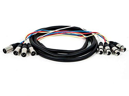 Monoprice XLR Male to XLR Female Snake Cable - 10 Feet- Black/Silver, 4-Channel, Metal Connector Housings Plastic and Rubber Cable Boots - size: 10 Feet