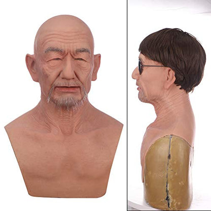 silicone Mask Face Full Head Realistic Old Man Mask Halloween Masks Cosplay Party - color: Brown