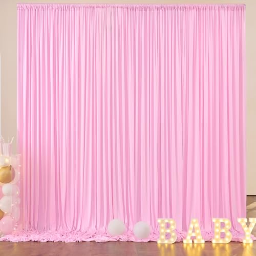 10ft x 8ft Wrinkle Free Pink Backdrop Curtain Drapes, Thick Polyester Baby Pink Backdrop for Girls Birthday Wedding Party Background Baby Shower - color: Pink, size: 10ftx8ft