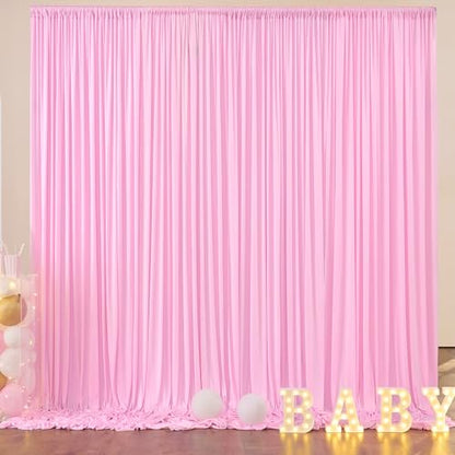 10ft x 8ft Wrinkle Free Pink Backdrop Curtain Drapes, Thick Polyester Baby Pink Backdrop for Girls Birthday Wedding Party Background Baby Shower - color: Pink, size: 10ftx8ft