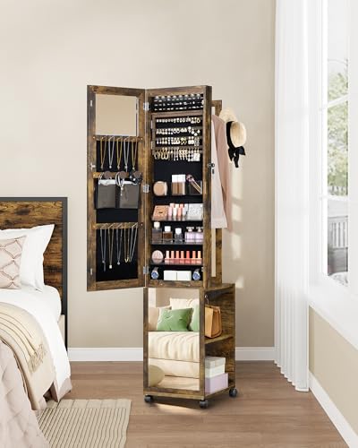 Hzuaneri 8 LEDs Jewelry Cabinet Armoire, 66.9-inch Jewelry Organizer - color: Toasted Oak