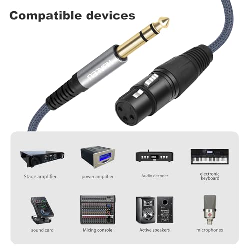 2 Pack 1/4 TRS Male to 3Pin XLR Female Microphone Cable,6.35mm TRS to XLR Female Braid Quarter inch Balanced Cable for Mixer Microphone Active Speakers-6Feet - color: 1/4 TRS To XLR F, size: 6 feet(2 pack)