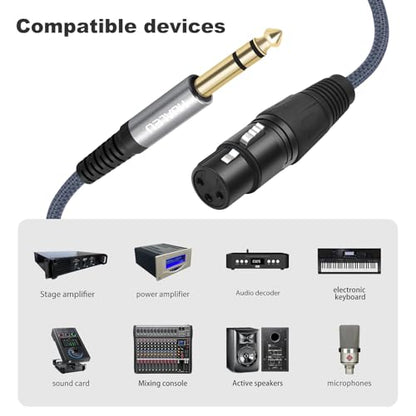 2 Pack 1/4 TRS Male to 3Pin XLR Female Microphone Cable,6.35mm TRS to XLR Female Braid Quarter inch Balanced Cable for Mixer Microphone Active Speakers-6Feet - color: 1/4 TRS To XLR F, size: 6 feet(2 pack)