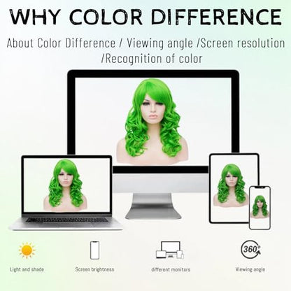 Cying Lin 18" Long Curly Green Beehive Wigs Heat Resistance Fiber Synthetic Hair Party Cosplay Wigs Peluca (Green) - color: Green
