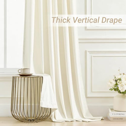 Pinch Pleated Beige White Velvet Curtains Luxury Fabric 84" Long Thermal Insulated Room Darkening Velvet Drapes 84 inch Length 2 Panels Set Modern Elegant Warm Winter Bedroom Window Curtain Ivory - color: Beige White, size: 40"W x 84"L (Pack of 2)