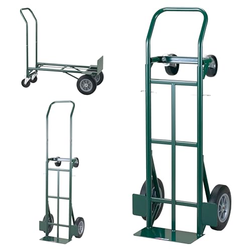 Harper Trucks JEDT8635P Convertible Hand Truck, 600/700 lb Capacity | Converts from a 600 lb two-wheel dolly to a 700 lb four-wheel cart with flat-free rubber wheels for moving and delivery