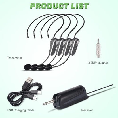 WF-04 UHF Wireless Microphone System for 4 People,600m Range | Dual Wireless Headset Mics for Karaoke Speaker, Amplifier, Mic Speakers, Church, PA System, Yoga,Teaching, Fitness - size: WF-04