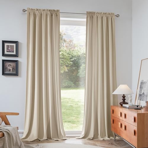 Beauoop Beige Velvet Curtains for Bedroom Living Room 52x108 2 Panels - color: Beige, size: 52"W x 108"L (Pack of 2)