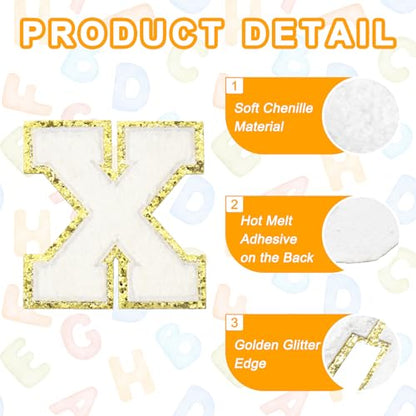 MECCANIXITY Chenille Letter Patches 3.1" Alphabet X Iron on Embroidered Patch Sew on Letter Stickers Applique for Repairing Clothing Jeans Shoes Hats DIY(White, Pack of 4) - style: Letter-X