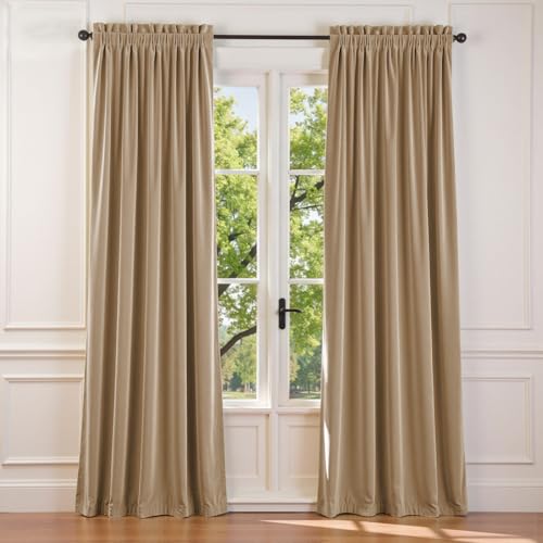 Lazzzy Velvet Curtain Beige Thermal Insulated Curtains 84 Inch Long Drapes for Bedroom Living Room Darkening Window Treatments Rod Pocket, Set of 2, Latte - color: Latte, size: 52"W x 84"L (Pack of 2)