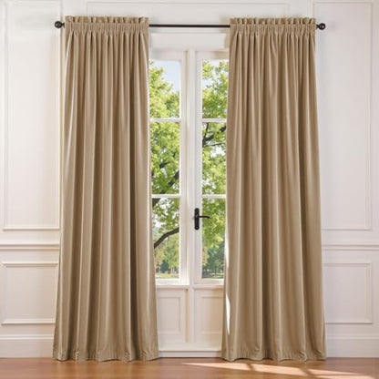 Lazzzy Velvet Curtain Beige Thermal Insulated Curtains 84 Inch Long Drapes for Bedroom Living Room Darkening Window Treatments Rod Pocket, Set of 2, Latte - color: Latte, size: 52"W x 84"L (Pack of 2)