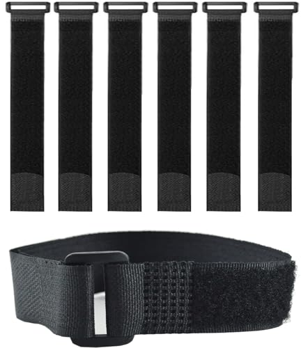 6 Pack 24 Inch heavy duty Hook and Loop Straps 2 Inch Wide Cinch Straps | Adjustable Multi-Purpose Hook and Loop Straps with Buckle,Nylon Cable Ties,Cord Ties Organized Tidy for Wire Cable Management - size: 24'' x 2'' (Black)