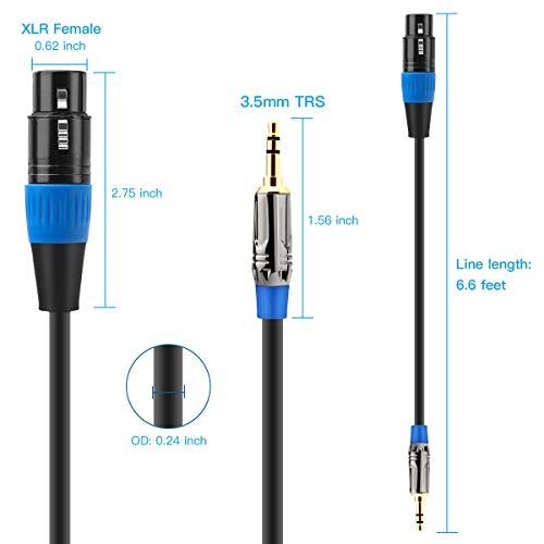 JOLGOO XLR Female to 3.5mm Cable, Unbalanced XLR Female to 1/8" Stereo Plug Microphone Cable, 3.5mm to XLR Cable for iPhone, iPod, Computer, Video Camera, and More, 6.6 Feet - size: 6.6 Feet, style: XLR Female to 3.5mm