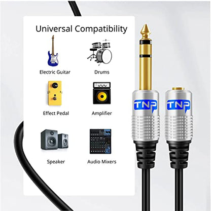 TNP 6.35mm Male to 3.5mm Female Stereo TRS Headphone Adapter Cable, 10FT | Long Headphone Extension Cord with Gold-Plated Metal Connectors for Amps, Mixers, Pianos, Speakers, and Home Audio - size: 10FT