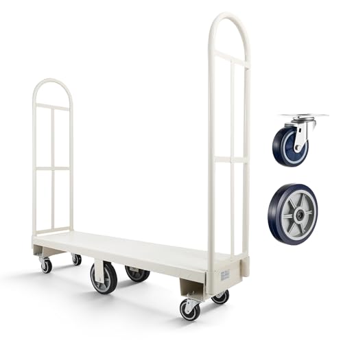 VEVOR 2000LBS Heavy-Duty U-Boat Cart, Platform Truck Dolly with 6 Wheels & Dual Detachable Handles, Heavy Duty Steel Utility Cart for Warehouse/Manufacturing Plant/Logistics Center/Job Site - size: 60.0 x 16.1 x 59.5 in/ 1525 x 410 x 1510 mm
