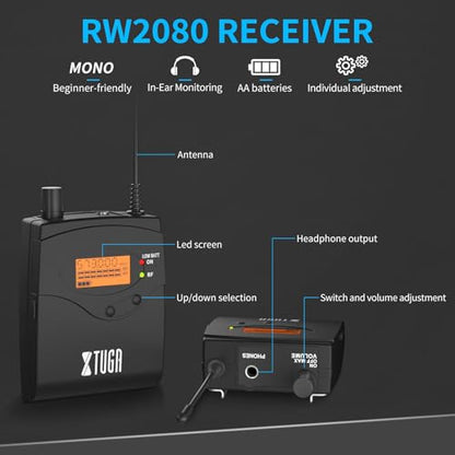 XTUGA RW2080 Wireless in Ear Monitor System,4 Bodypacks UHF IEM(572-599Mhz) - style: RW2080 4 Bodypacks