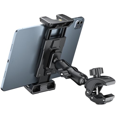 OHLPRO Tablet Mic Stand Holder for iPad Treadmill Handlebar Clamp, Mount for Spin Bike Microphone Peloton Stroller, Fit 5-13” iPad Pro 12.9 Air Mini, Galaxy Tab, iPhone, Fire HD 10