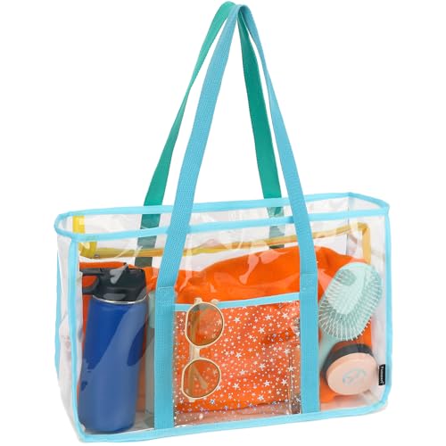 Fammart Clear Beach Bag for Women, Large Pool Tote Cruise Vacation Essentials - Zipper Closure, Waterproof, Sandproof - color: Green