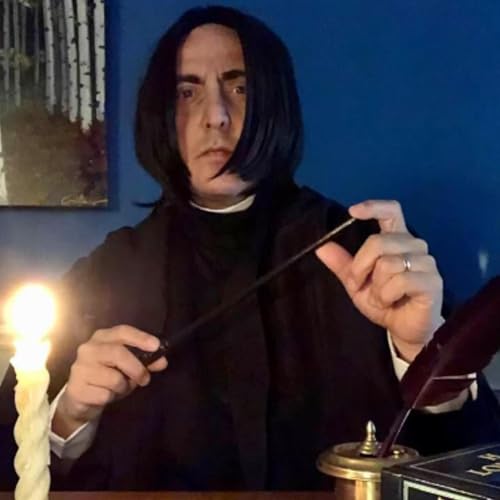 ALLAURA Compatible with Severus Snape Costume – Long Black Wig for Men – Dark Wizard, Professor, Vampire, Farquaad, Wick, Michael, Vincent Cosplay – Adult Halloween Hairpiece for Movie & Fantasy Looks - color: 8-Black