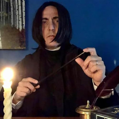 ALLAURA Compatible with Severus Snape Costume – Long Black Wig for Men – Dark Wizard, Professor, Vampire, Farquaad, Wick, Michael, Vincent Cosplay – Adult Halloween Hairpiece for Movie & Fantasy Looks - color: 8-Black