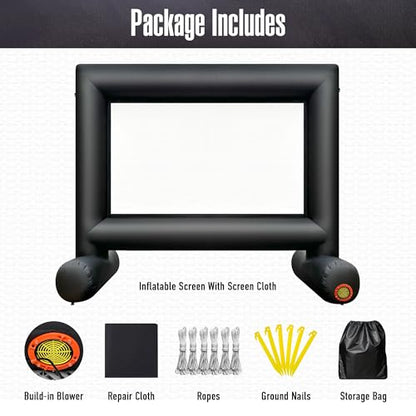 12Ft Outdoor Inflatable Movie Projector Screen with Built-in Fan Supports Front and Rear Projection, Blow Up Movie Screen for Party, Easy to Set Up - size: 12Ft