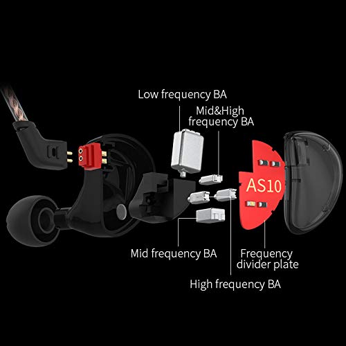KZ AS10 IEM Headphone, 5 Balanced Armature Driver KZ Earbuds Wired Earphone, Stereo HiFi in Ear Monitor Headphone Musician Headset Earphone with Detachable 2 Pin Cable(No Microphone, Black) - color: Black, size: NO Microphone
