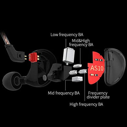 KZ AS10 IEM Headphone, 5 Balanced Armature Driver KZ Earbuds Wired Earphone, Stereo HiFi in Ear Monitor Headphone Musician Headset Earphone with Detachable 2 Pin Cable(No Microphone, Black) - color: Black, size: NO Microphone