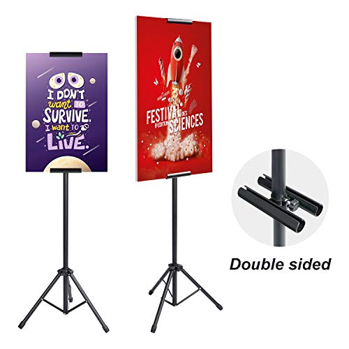 AKTOP Heavy Duty Tripod Banner Stand, Adjustable Poster Stand for Display | Double-Sided Floor Sign Holder Fits Banners Up to 79.9 in, Wind-Resistant Metal Alloy, Adjustable Height, For Stores & Events