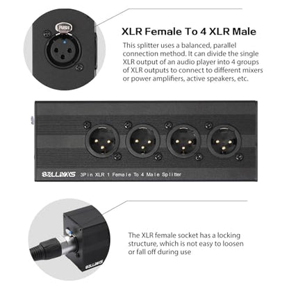 XLR 1 to 4 Box,4-Way Balanced XLR Splitter Box,3Pin XLR 1 Female to 4 Male Splitter,1-In-4-Out Audio Distributor for Studio, Live, Mixer, Amplifier, Preamps, Powered Speaker - color: 1 Female to 4 Male Adapter
